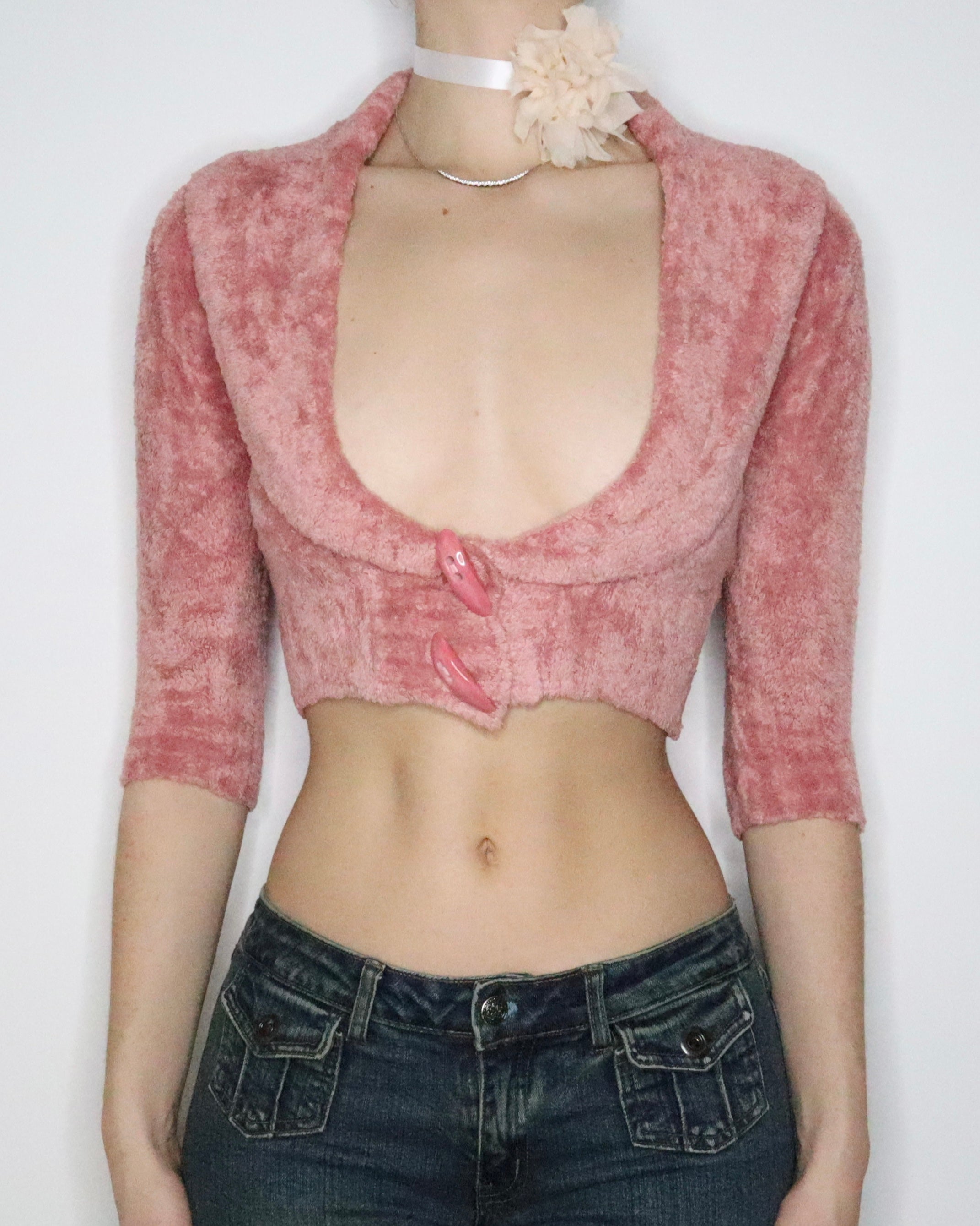 Bebe Fuzzy Pink Bolero (XS-S) 