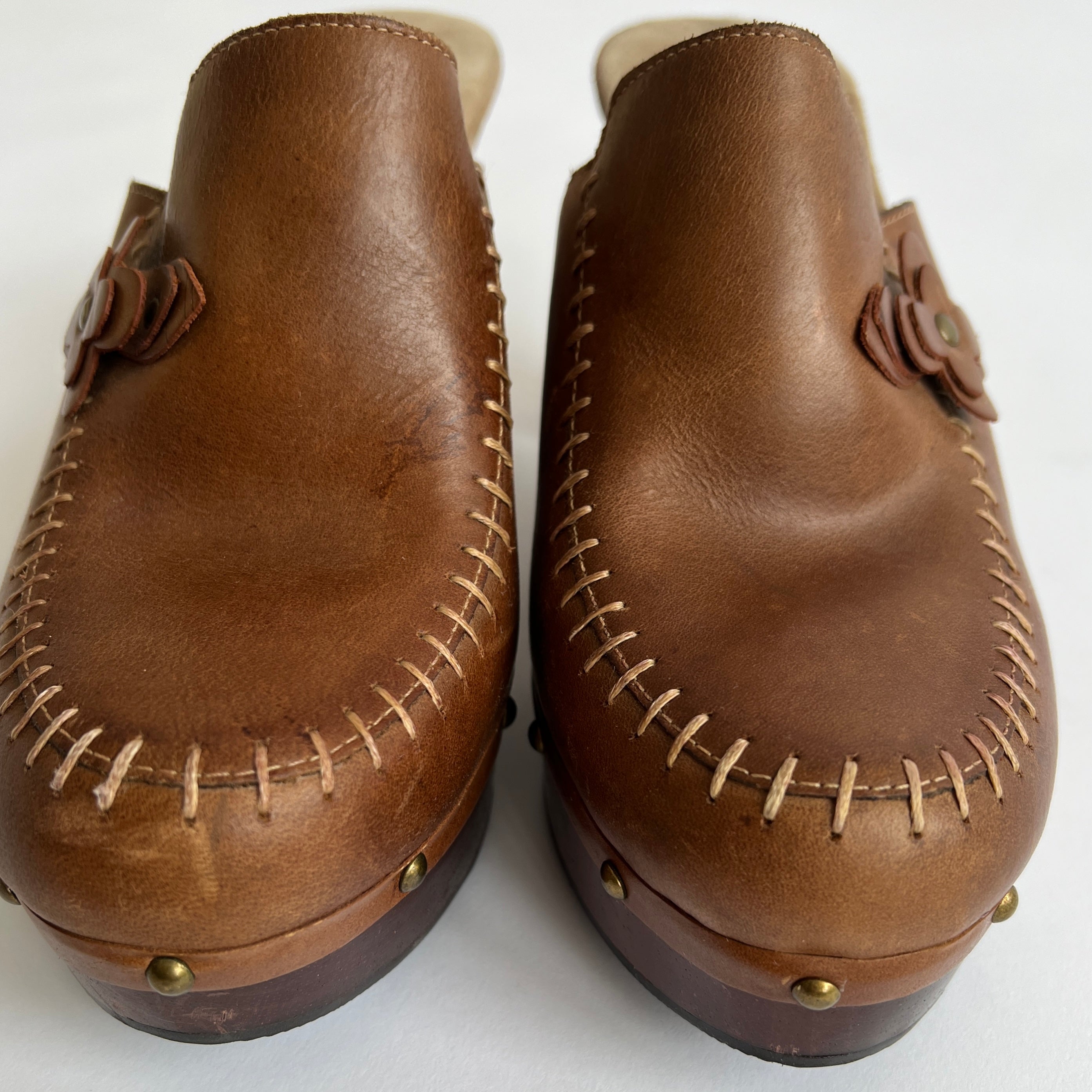 Y2K brown leather mule heels 8.5