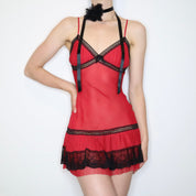Red Chiffon Slip Dress (Small) 