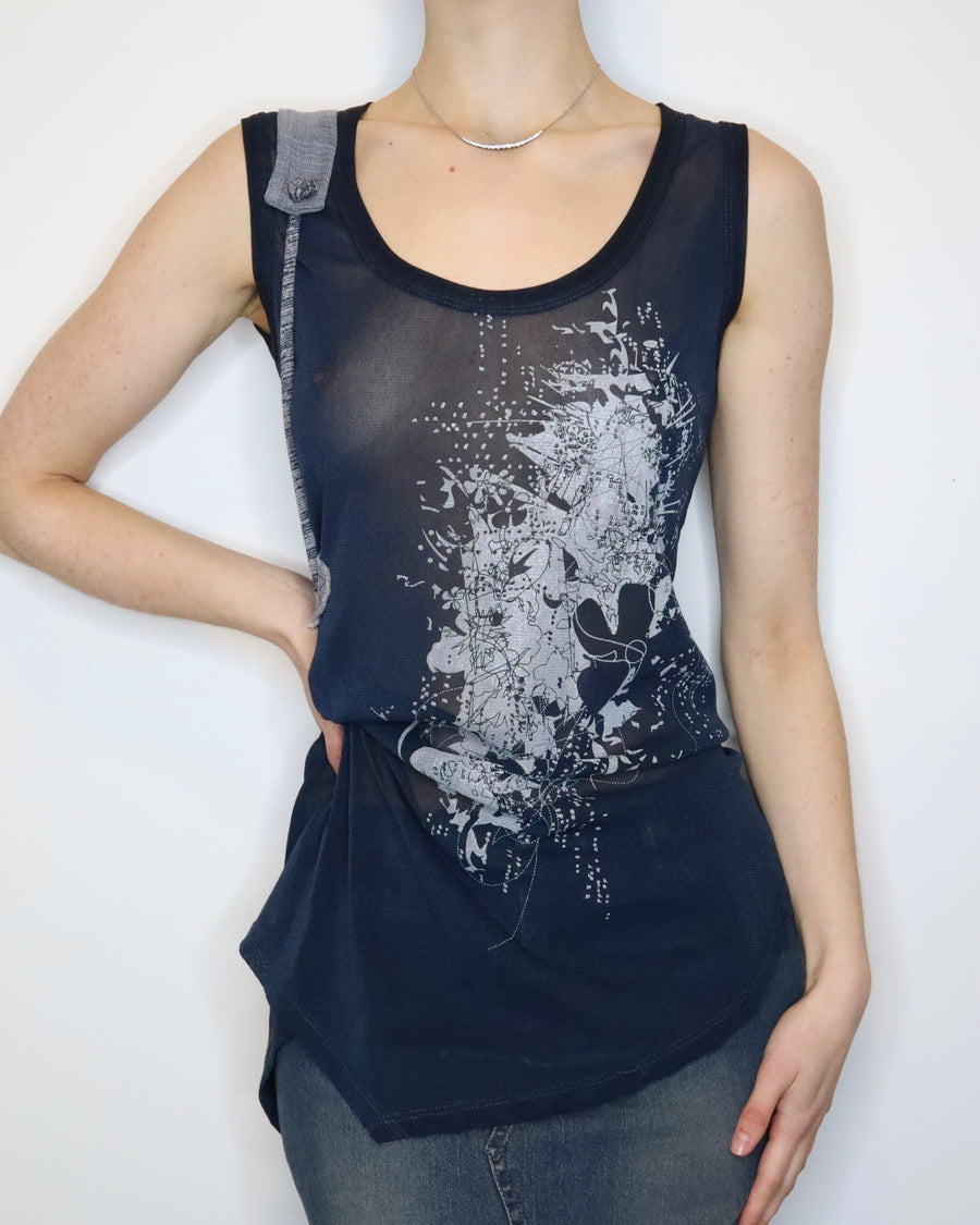 French Graphic Mesh Tank Top (M-L) 