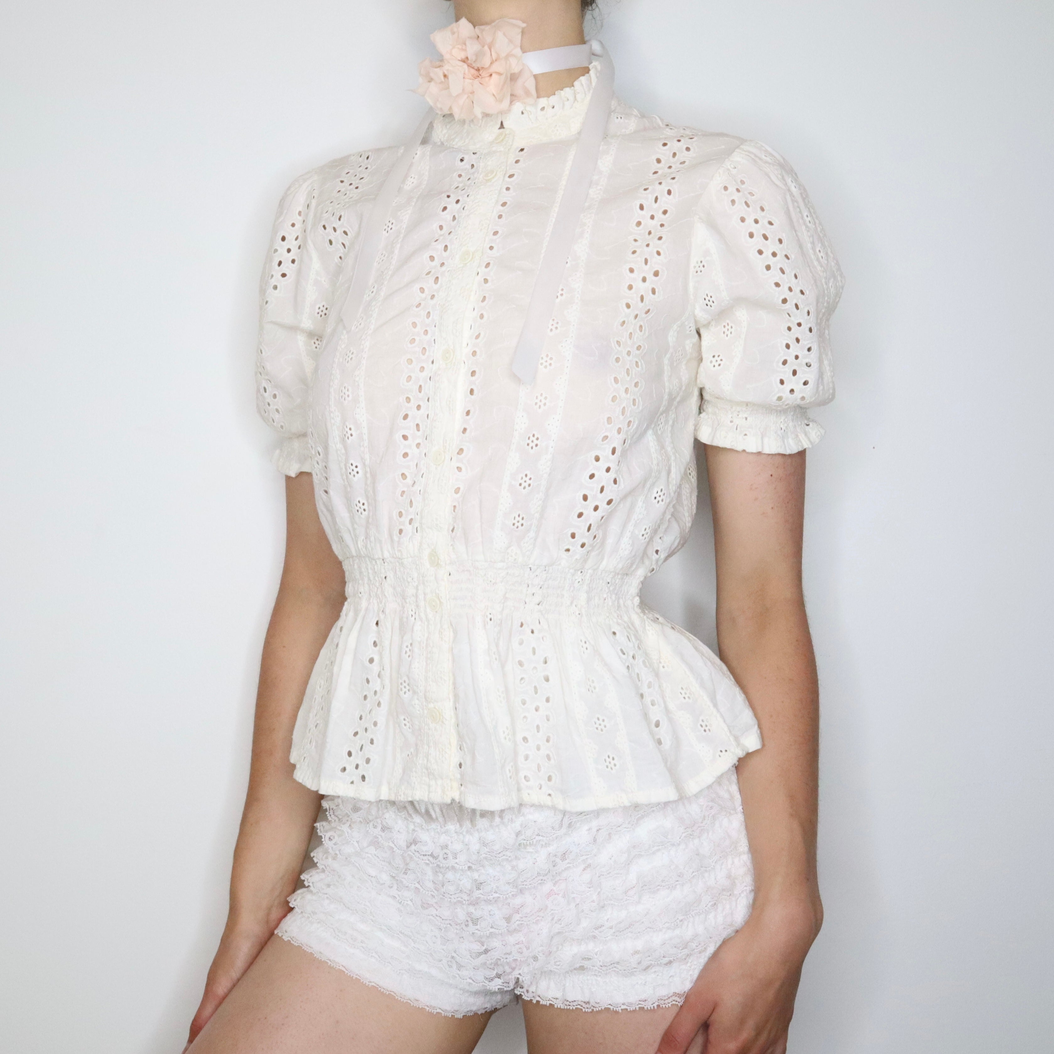 White Eyelet Lace Blouse (Small) 