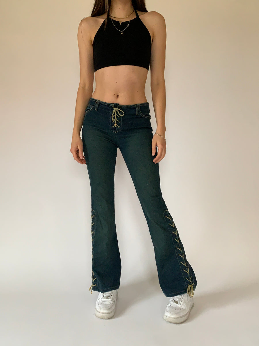 Y2K Lace Up Jeans — Holy Thrift