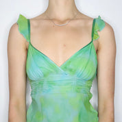 Blue Green Silk Babydoll Top (Medium) 