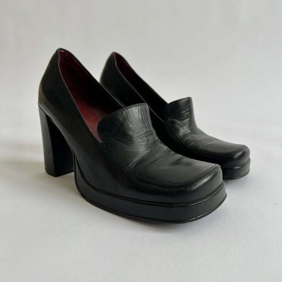 90s black loafer heels 6