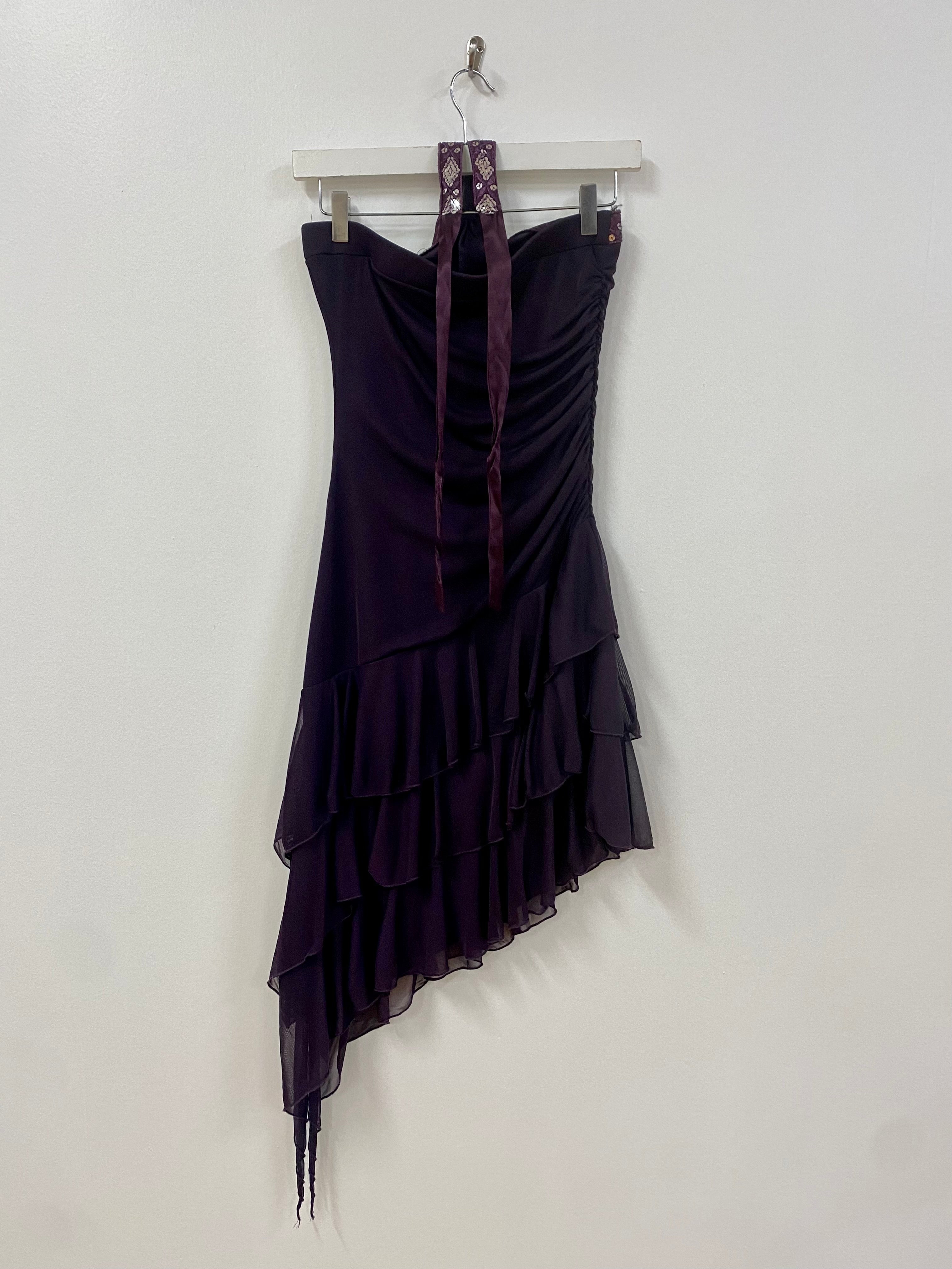 Mesh Cascade Halter Dress