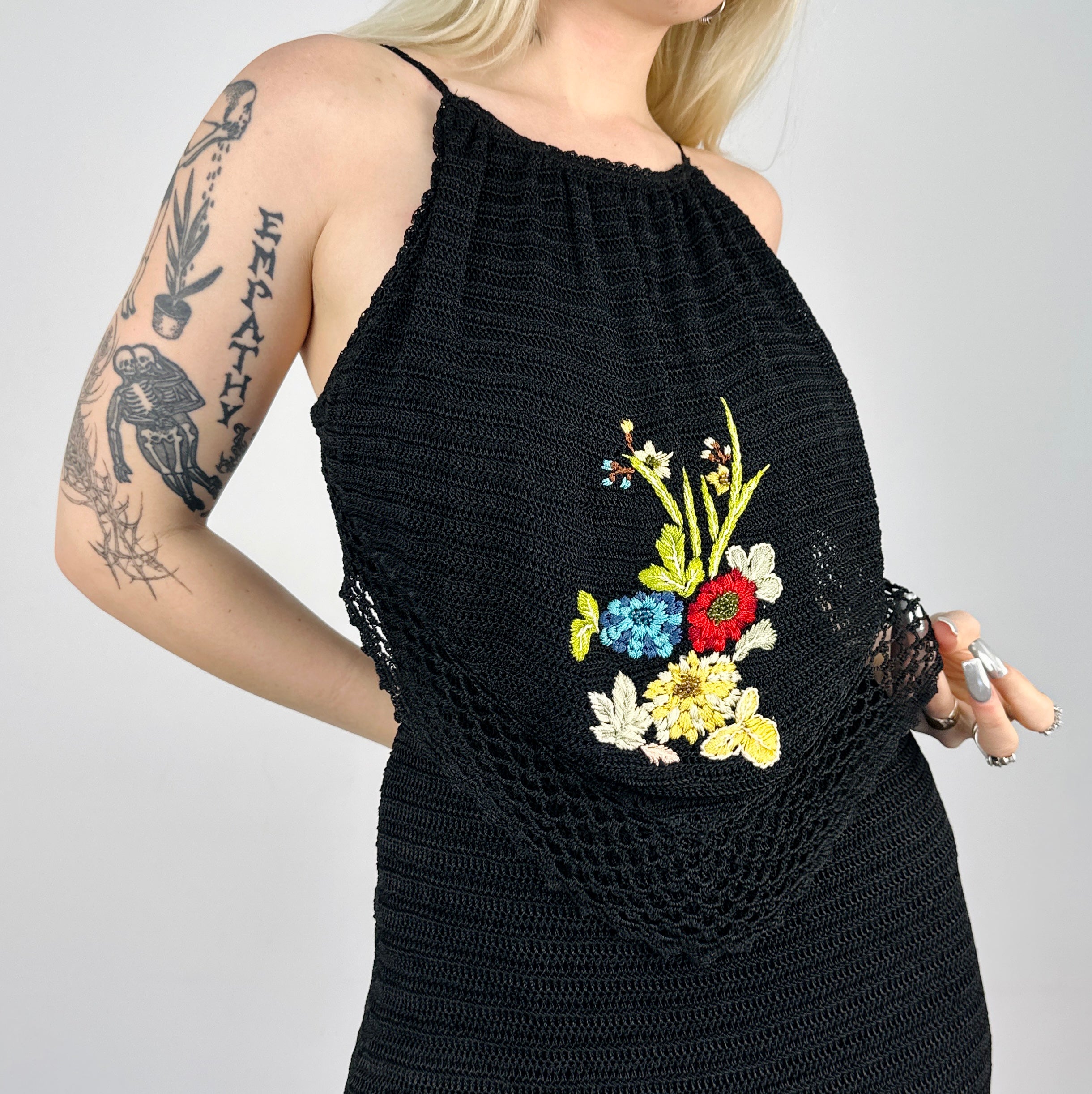 90s Crochet Embroidered Midi Dress (M)