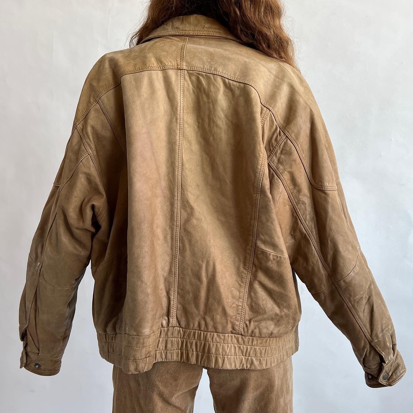 Vintage tan leather bomber