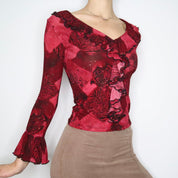 Dark Red Ruffle Blouse (Small)