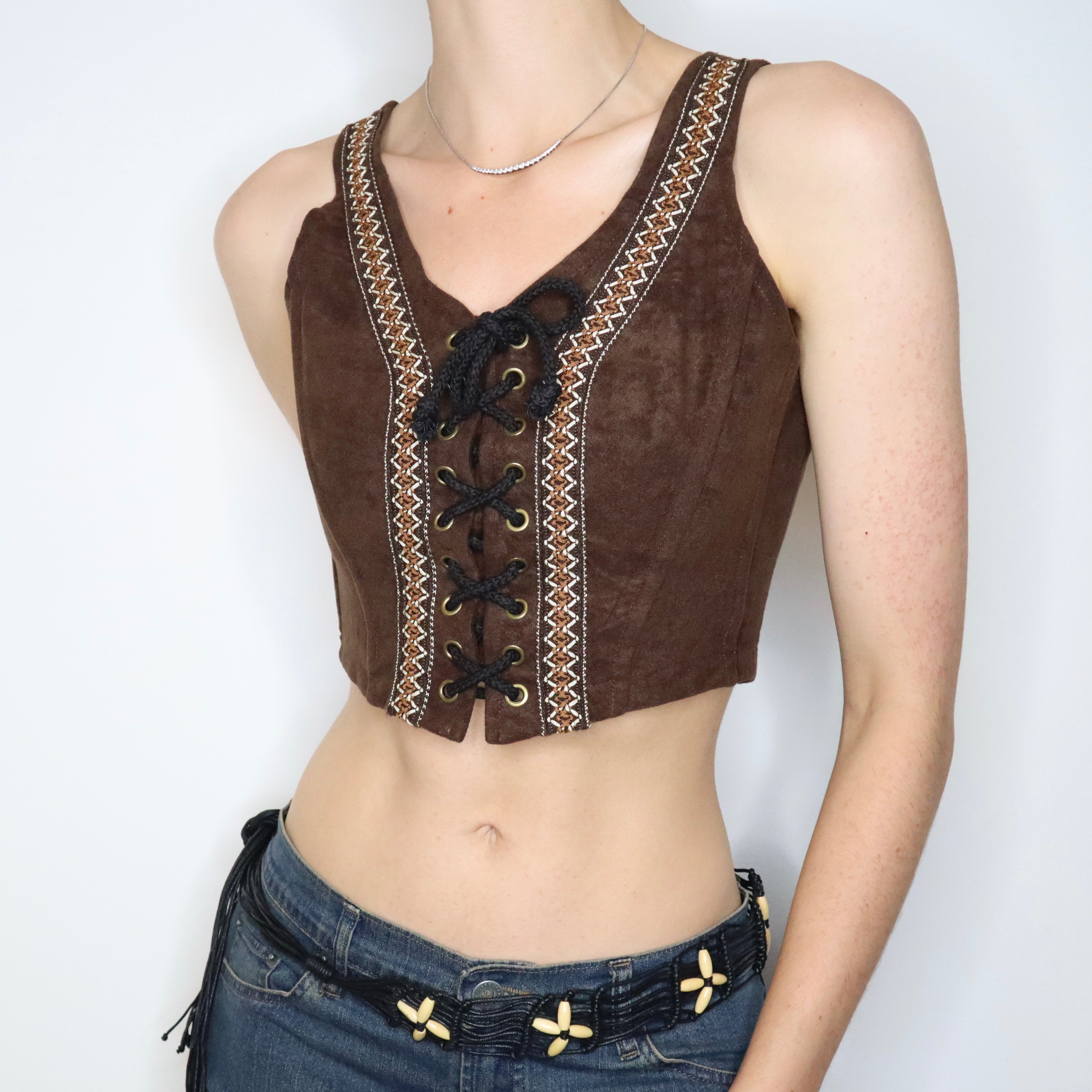 Brown Boho Cropped Corset (S-M) 