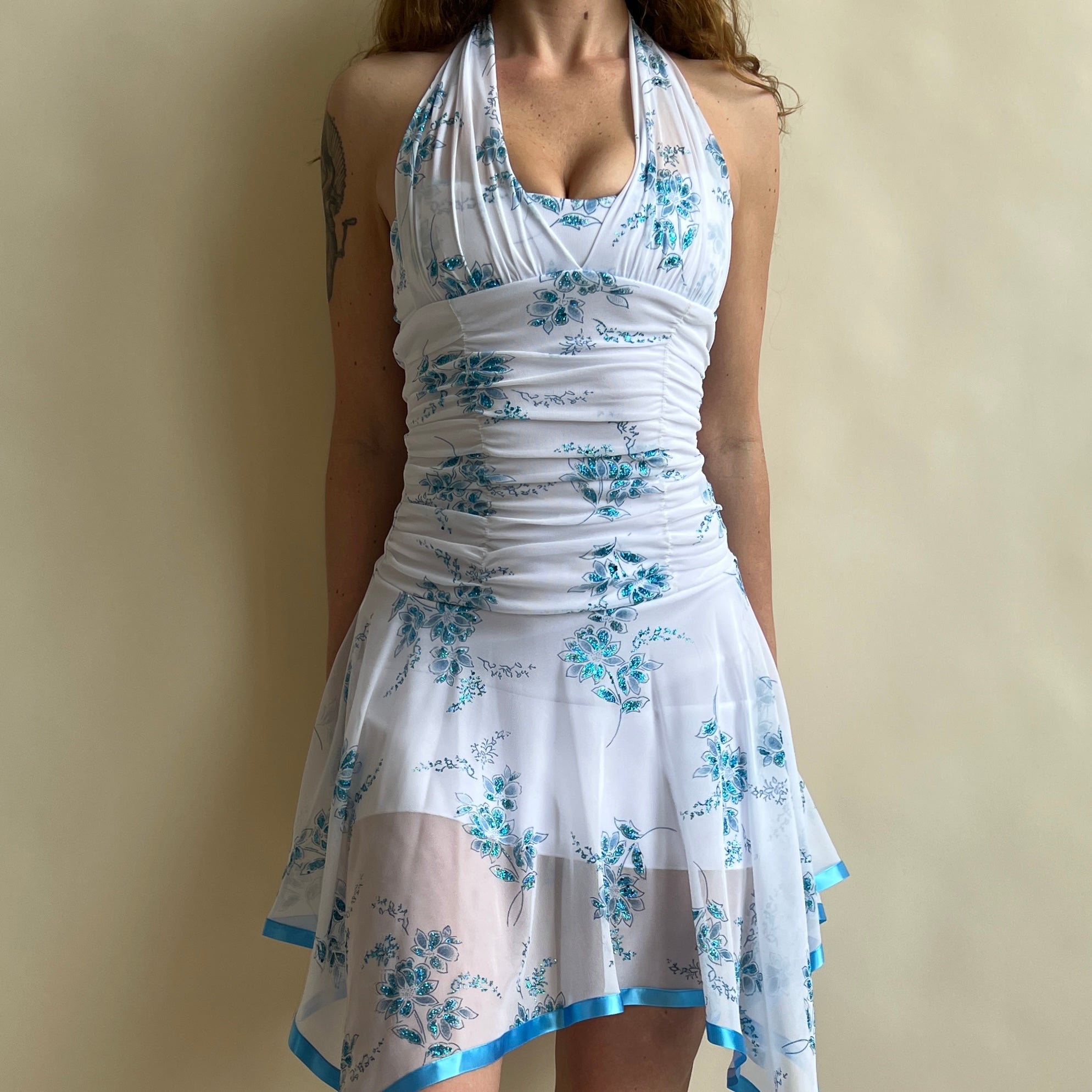 Y2k floral glitter halter dress Y2k floral glitter halter dress