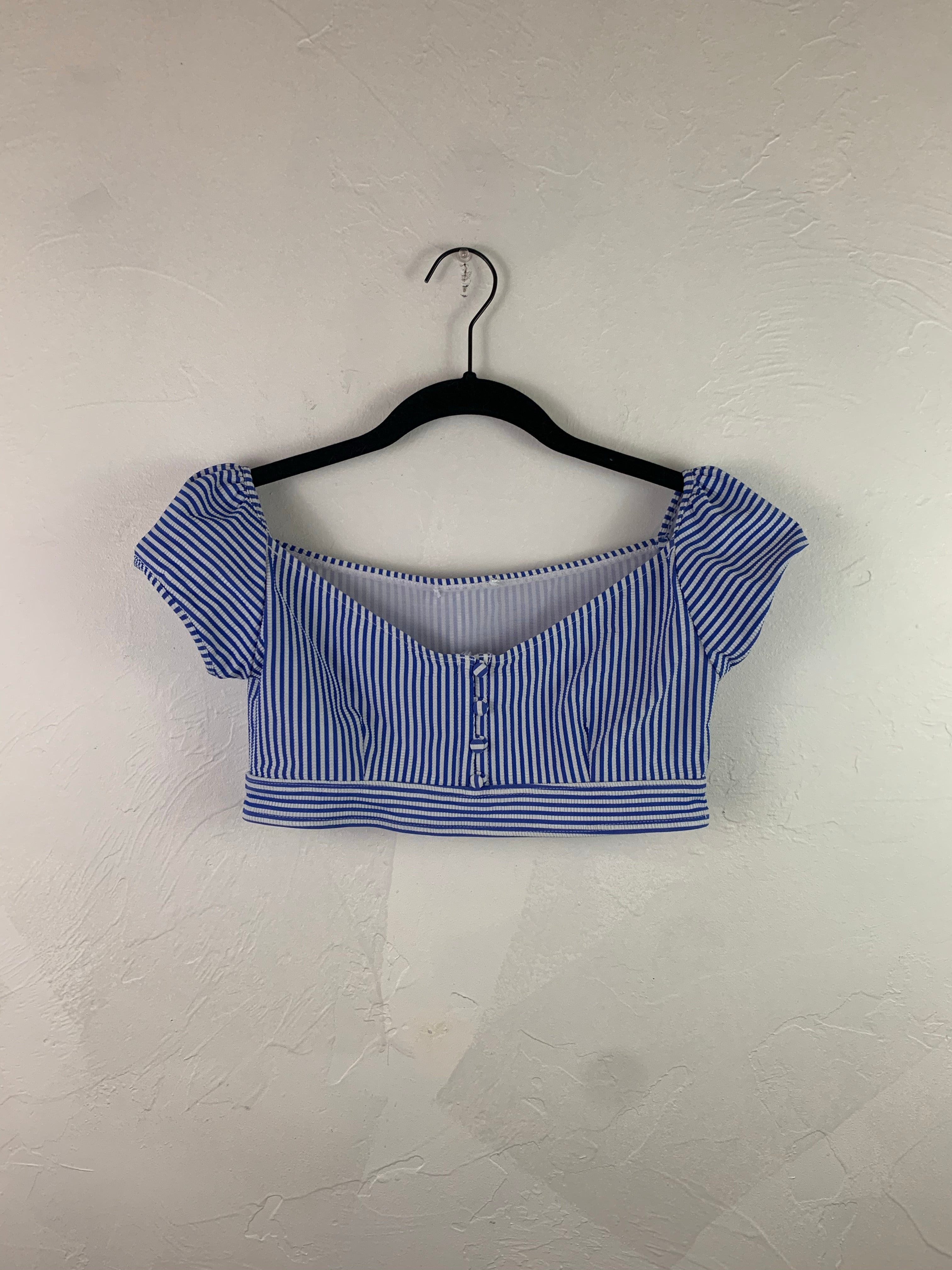 White and blue stripped top
