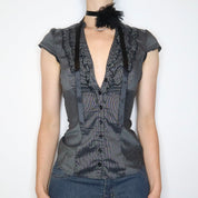 Gray Pinstripe Button Up Blouse (Small) 