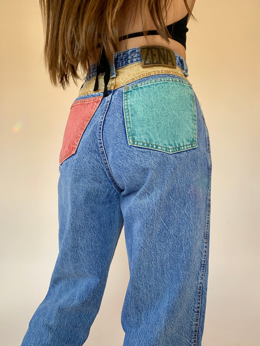 Vintage Color Block Jeans