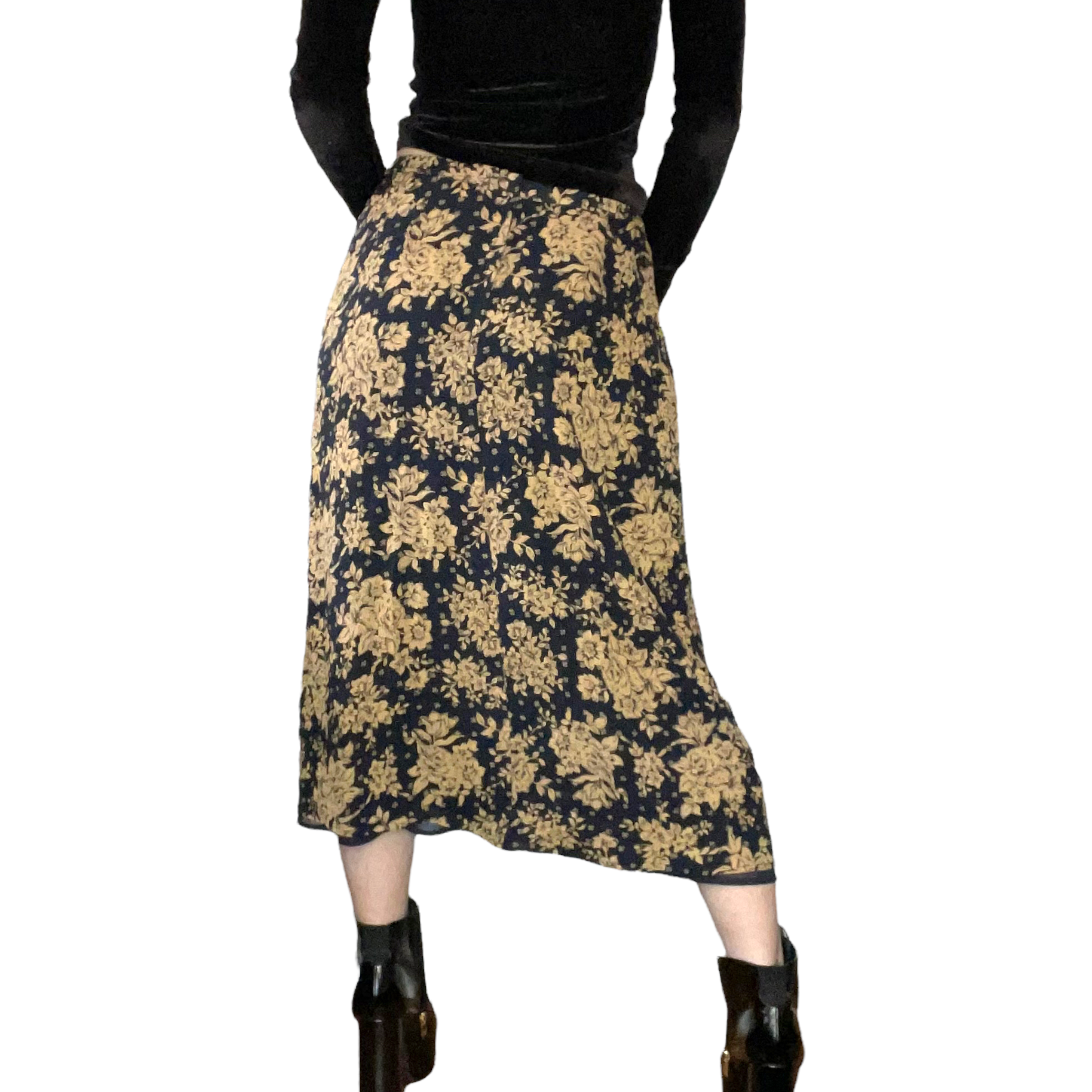 Silk midi floral skirt