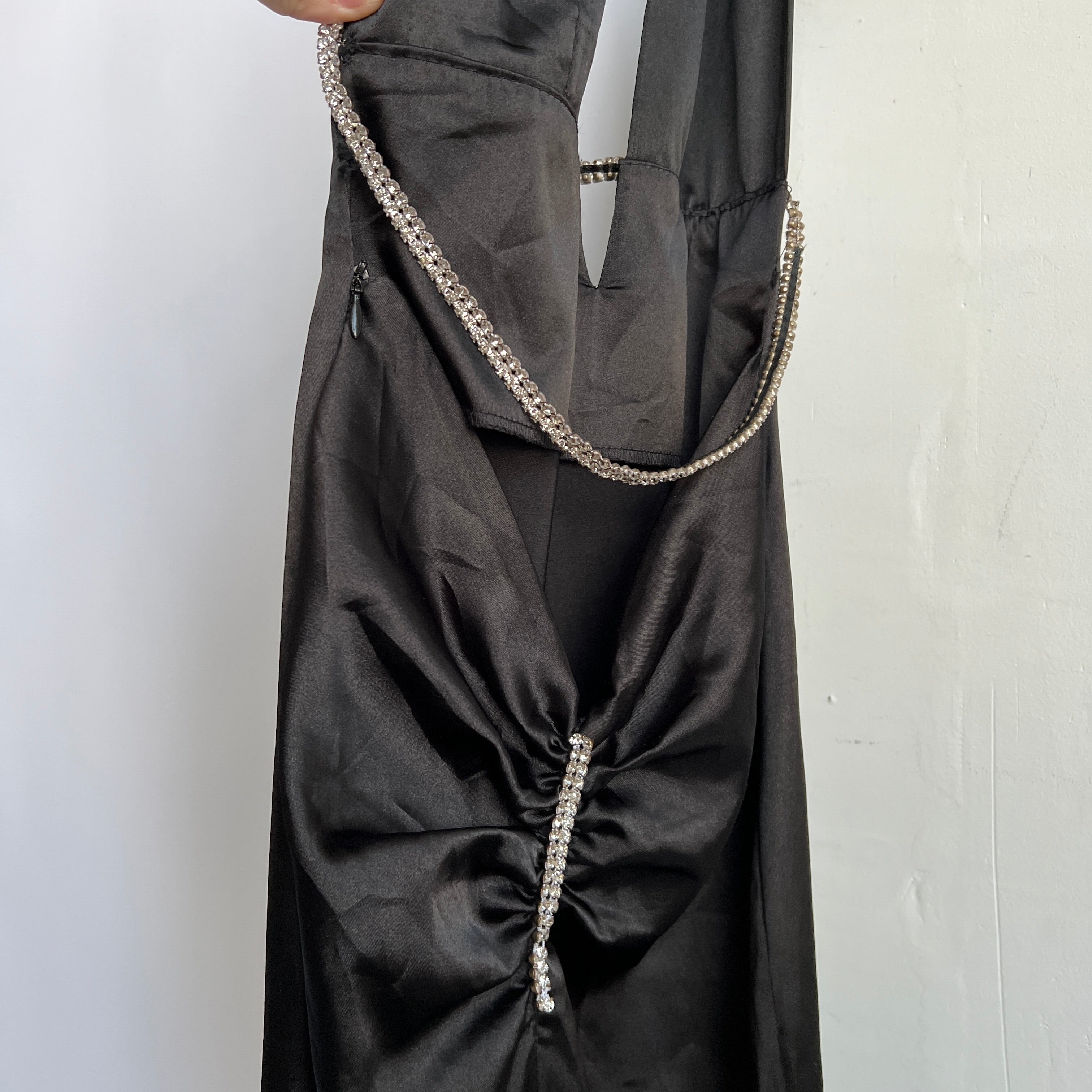 90s backless gem & satin formal dress