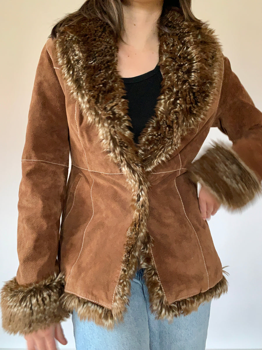 Y2K Leather & Faux Fur Coat — Holy Thrift