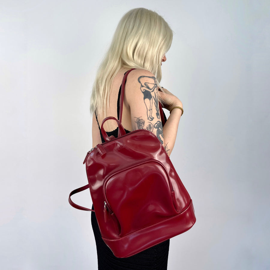 Maroon Patent Backpack
