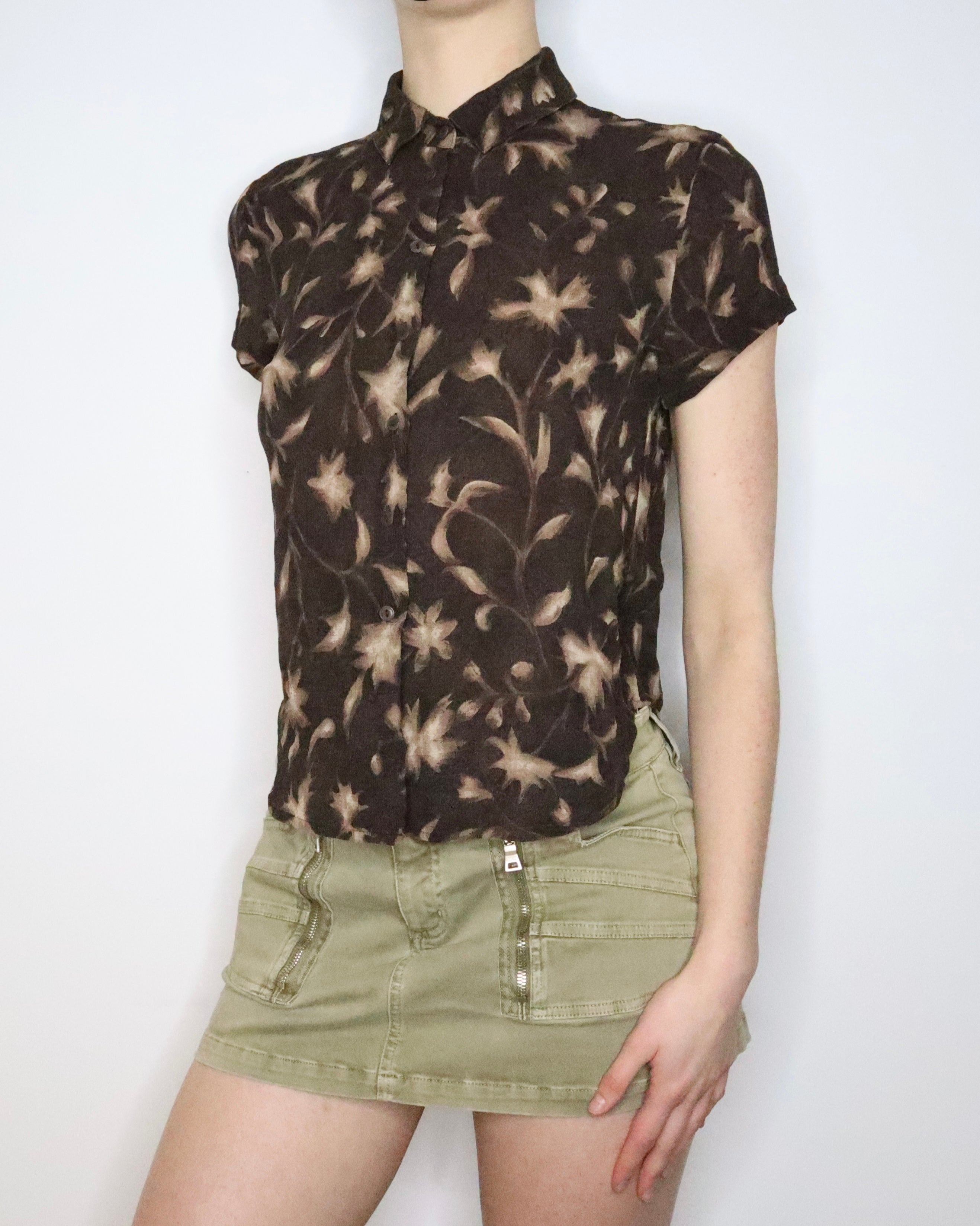 Brown Silk Button Up (Medium) 