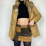 Vintage Tan Fur Trim Leather Penny Lane Jacket (S/M)