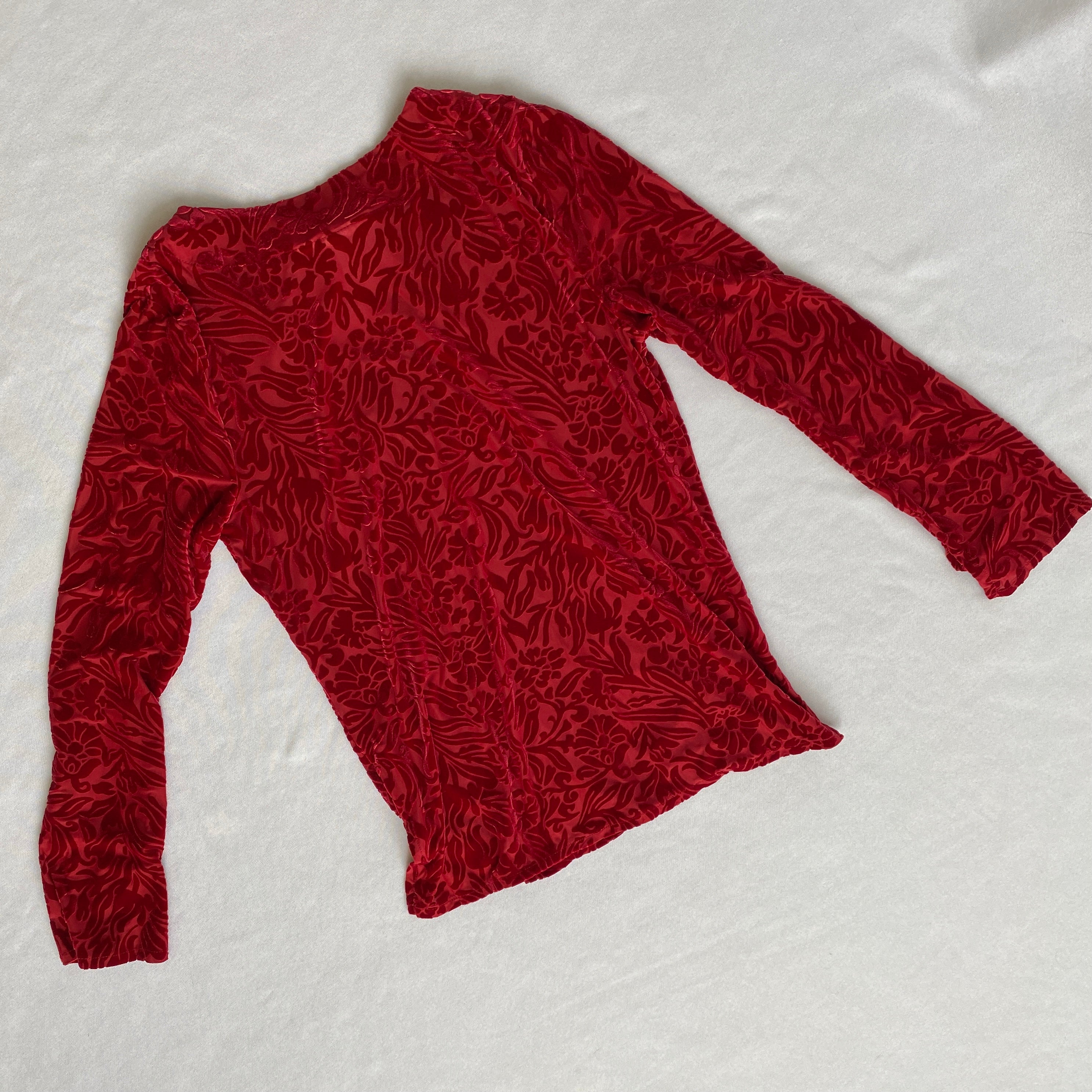 Red velvet floral long sleeve