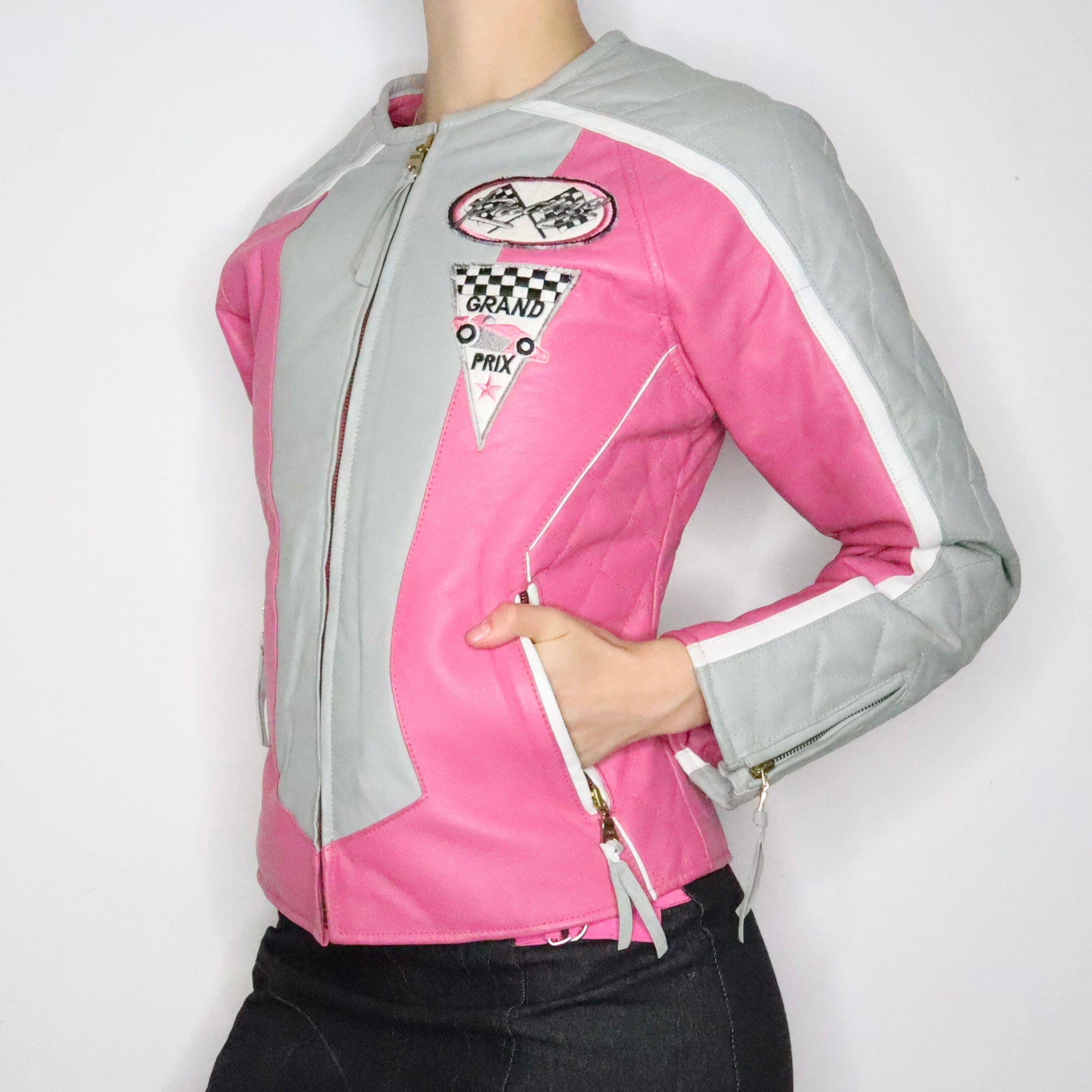 Pink Leather Racer Jacket (Small)