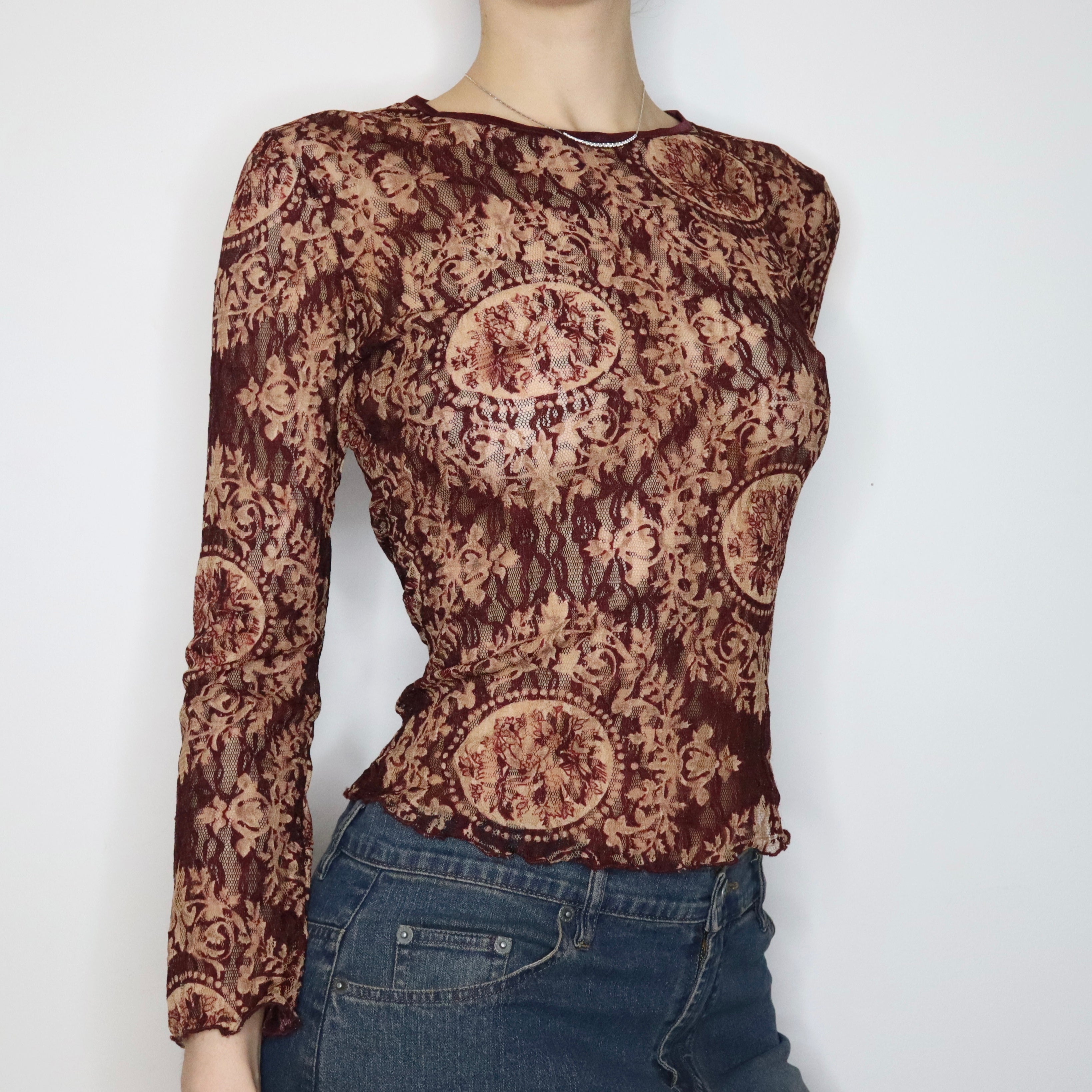 Mesh Lace Long Sleeve Top (Medium) 