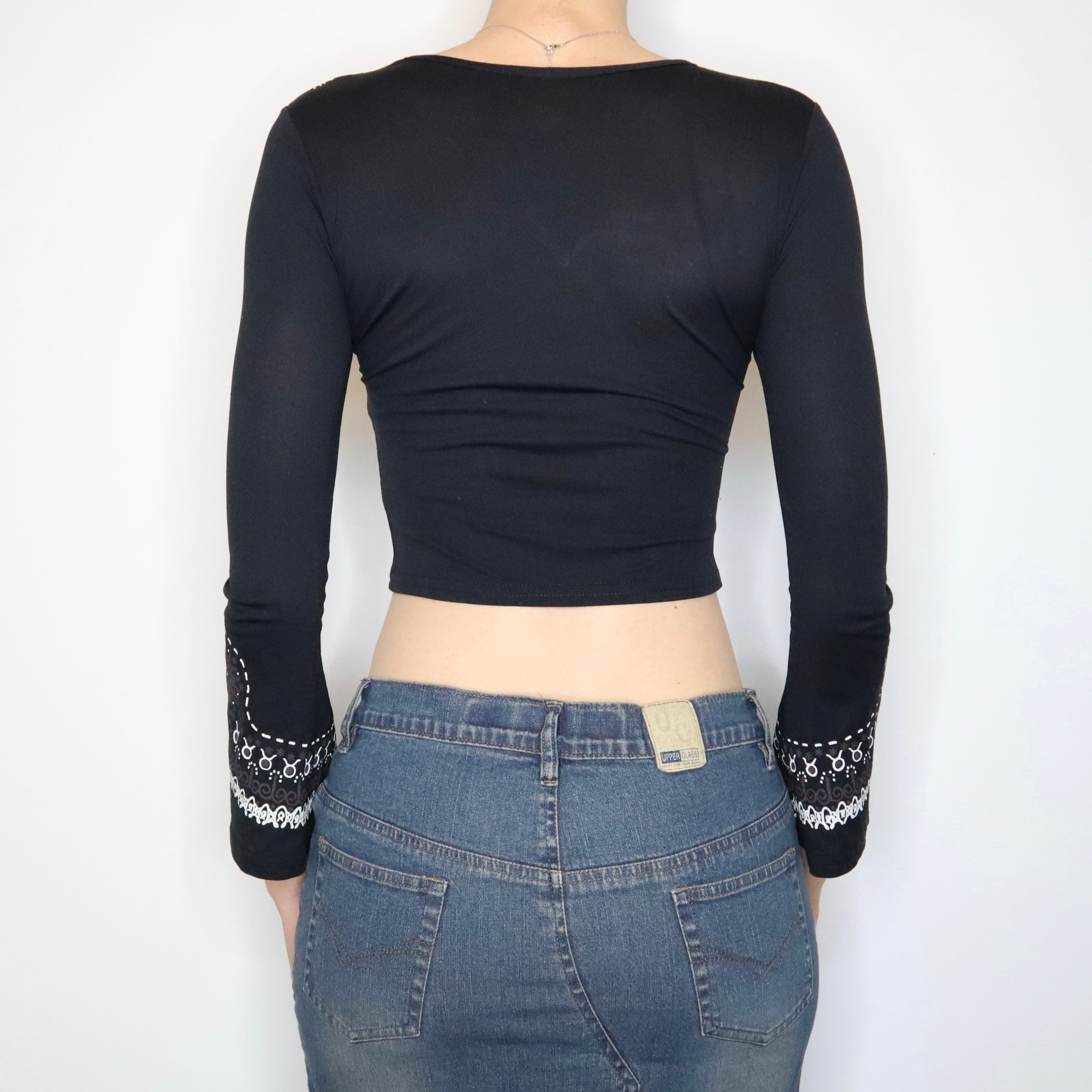 Black Boho Crop Top (XS) 