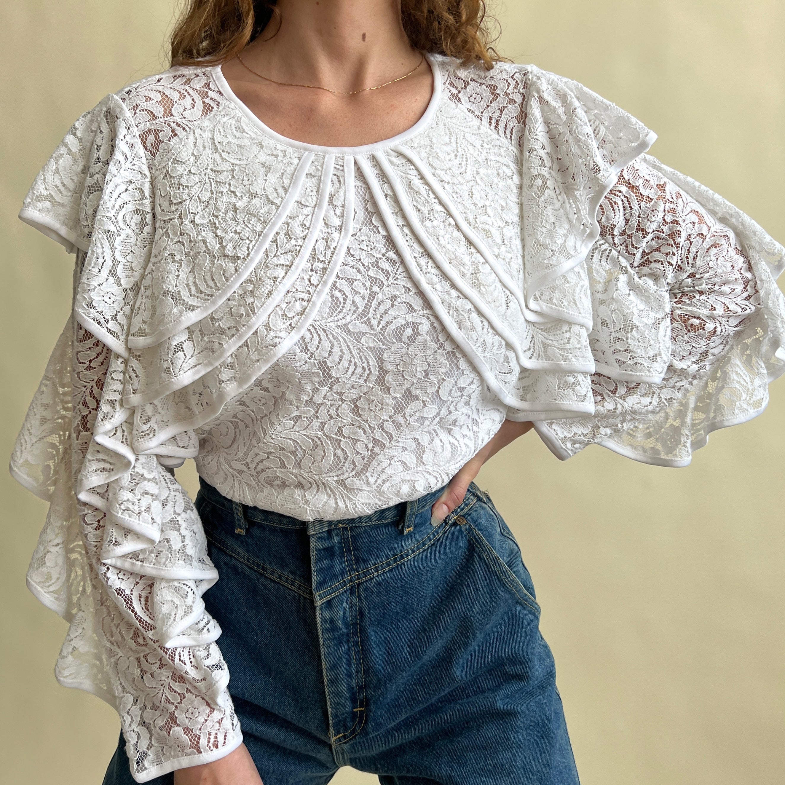 Lace ruffle sleeve blouse