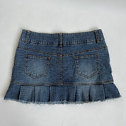 denim mini skirt pleated trim XL
