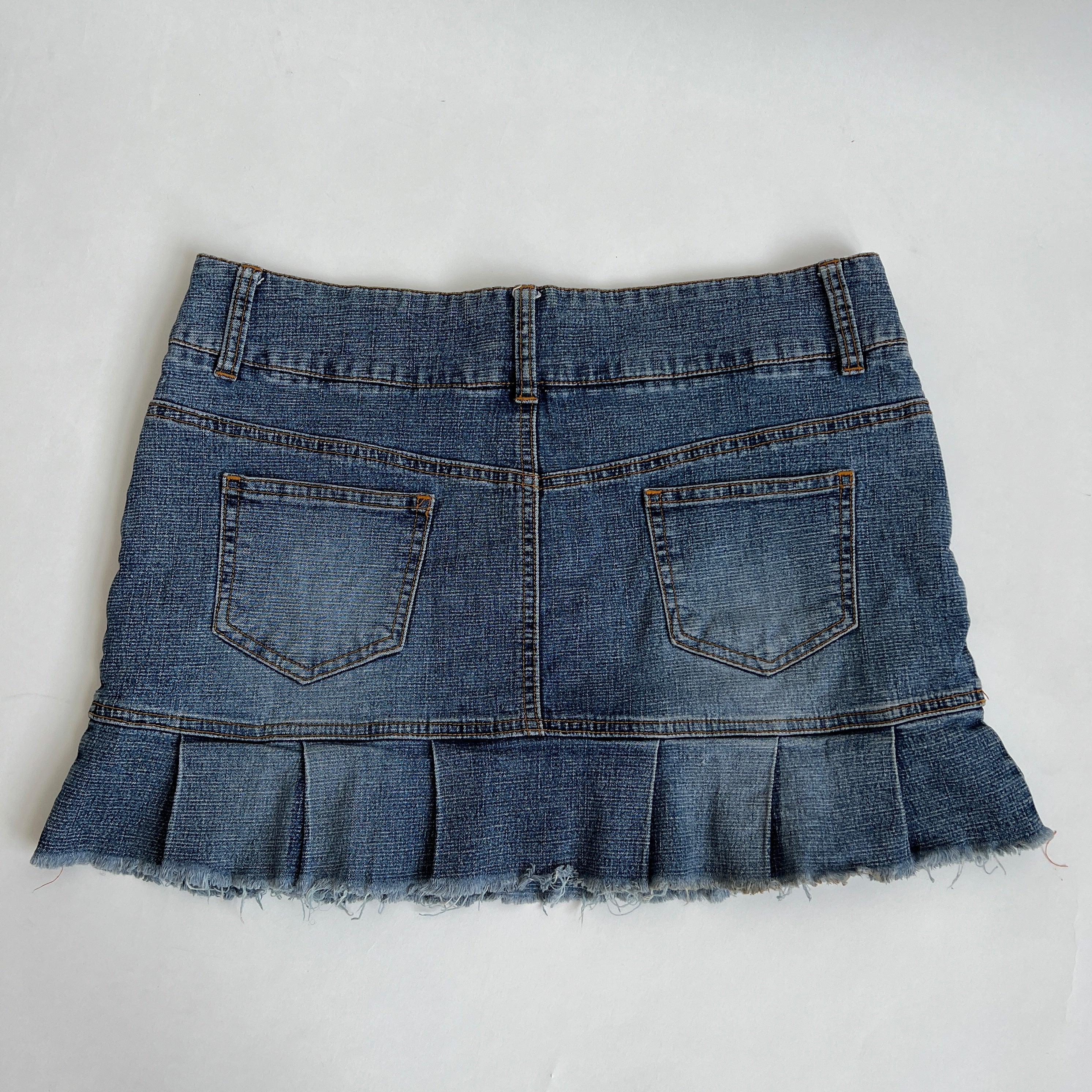 denim mini skirt pleated trim XL
