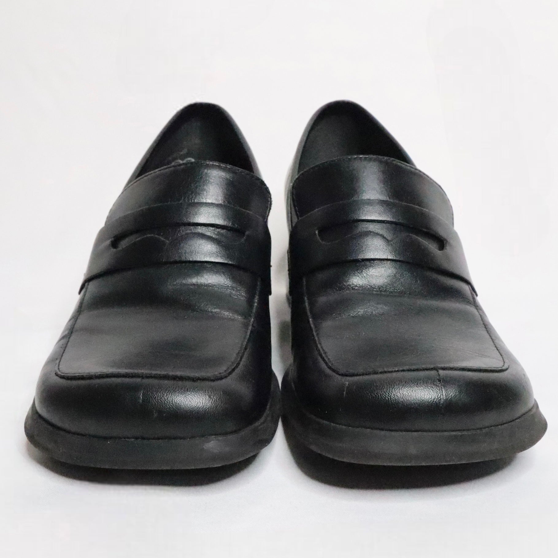 Black Leather Heeled Loafers (7 US)