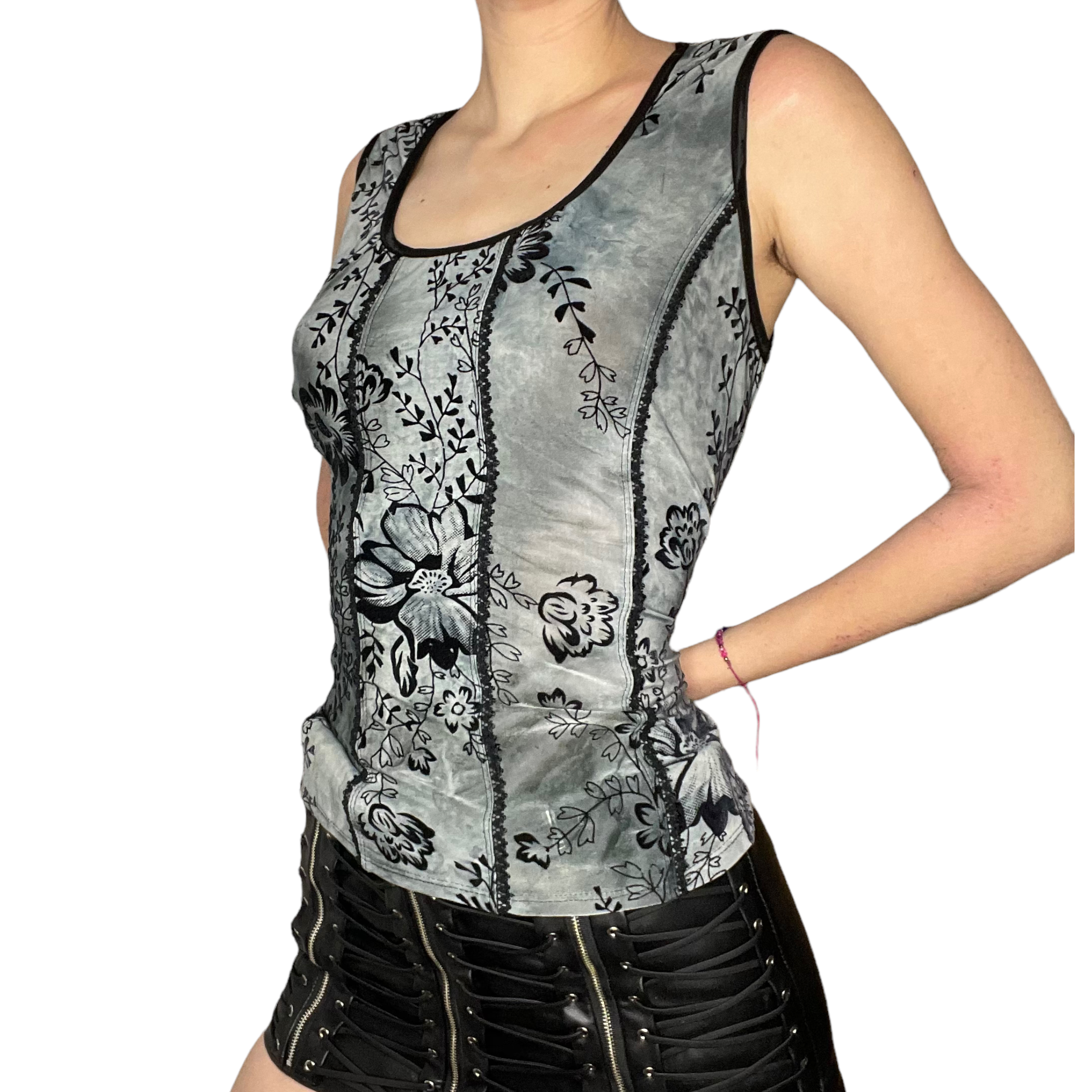 Blue floral lace tank