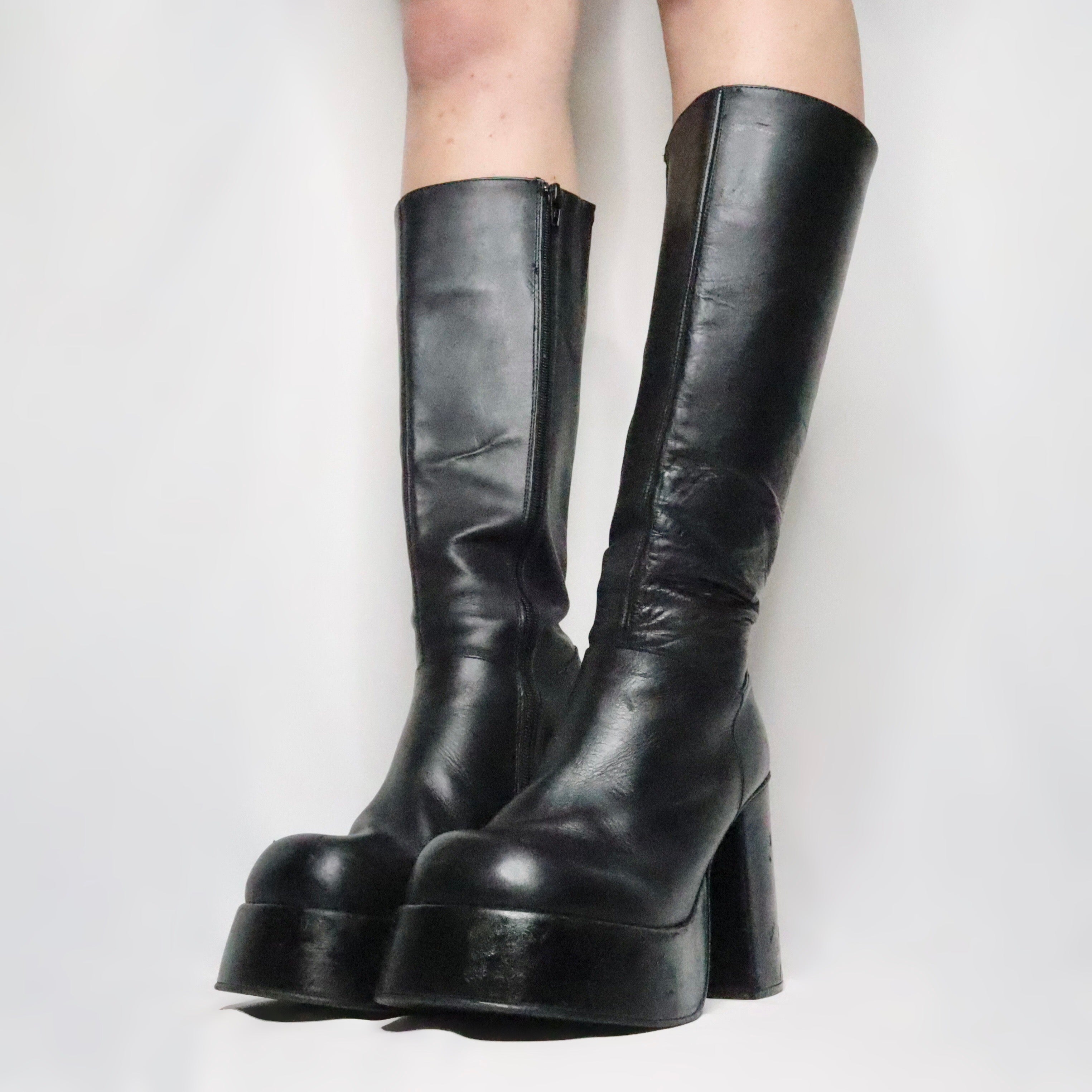 Black Leather Platform Boots (8.5 US/39 EU)