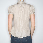 Beige Silk Button Up Blouse (Medium) 