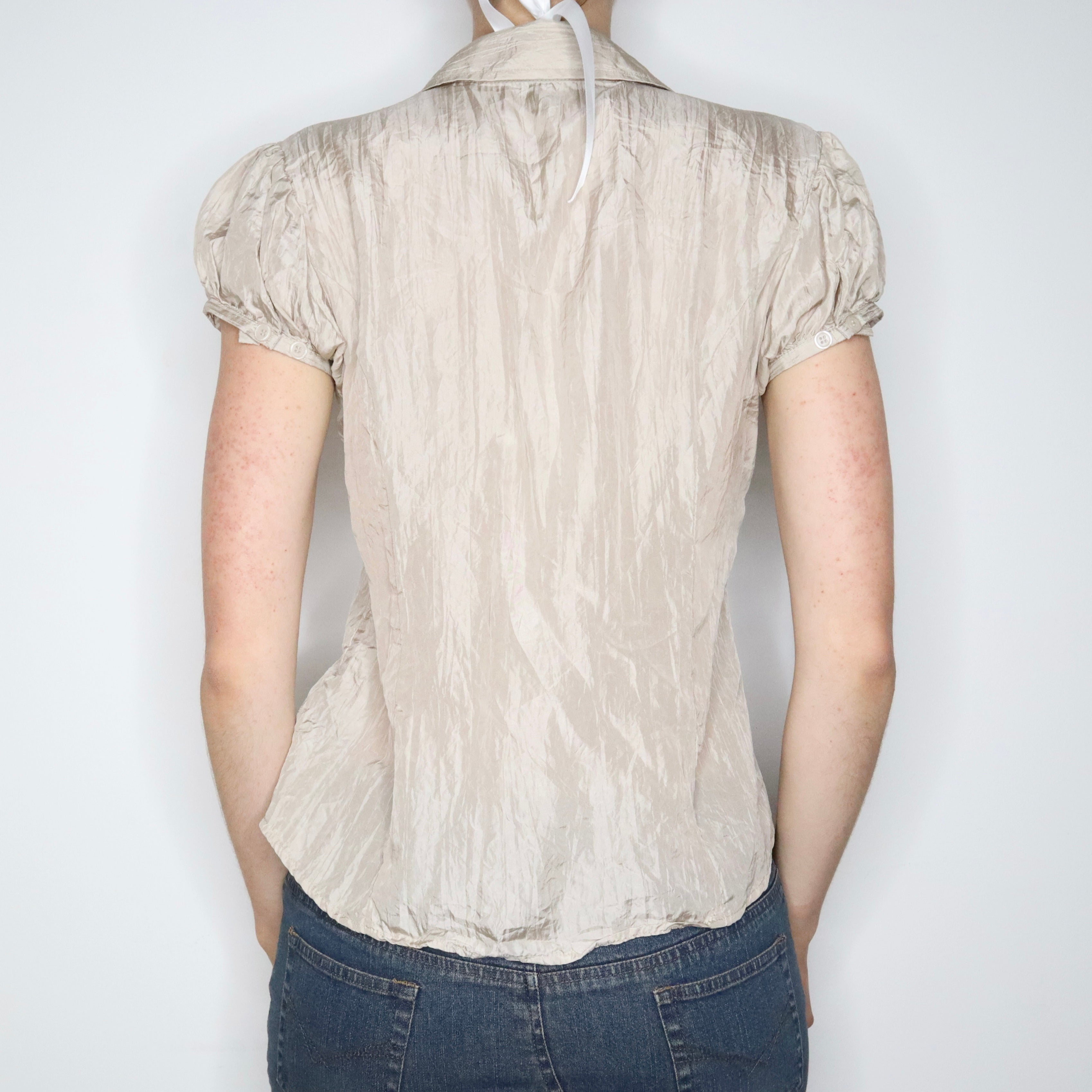 Beige Silk Button Up Blouse (Medium) 