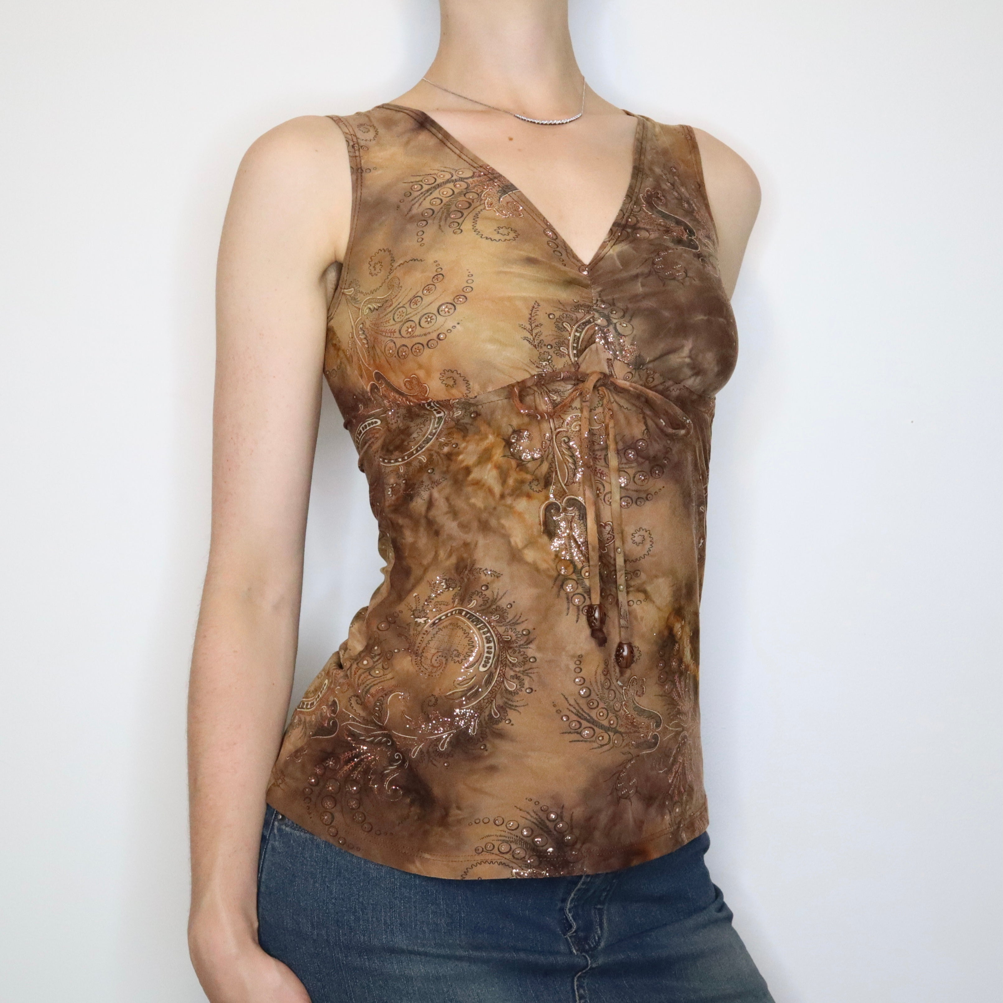 Brown Boho Babydoll Top (S-M) 