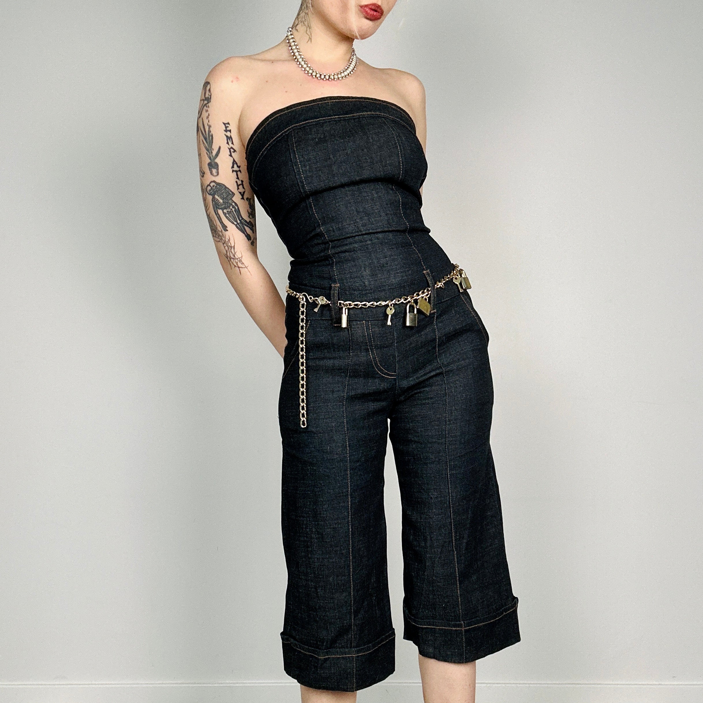 Dark Denim Capri Jumpsuit