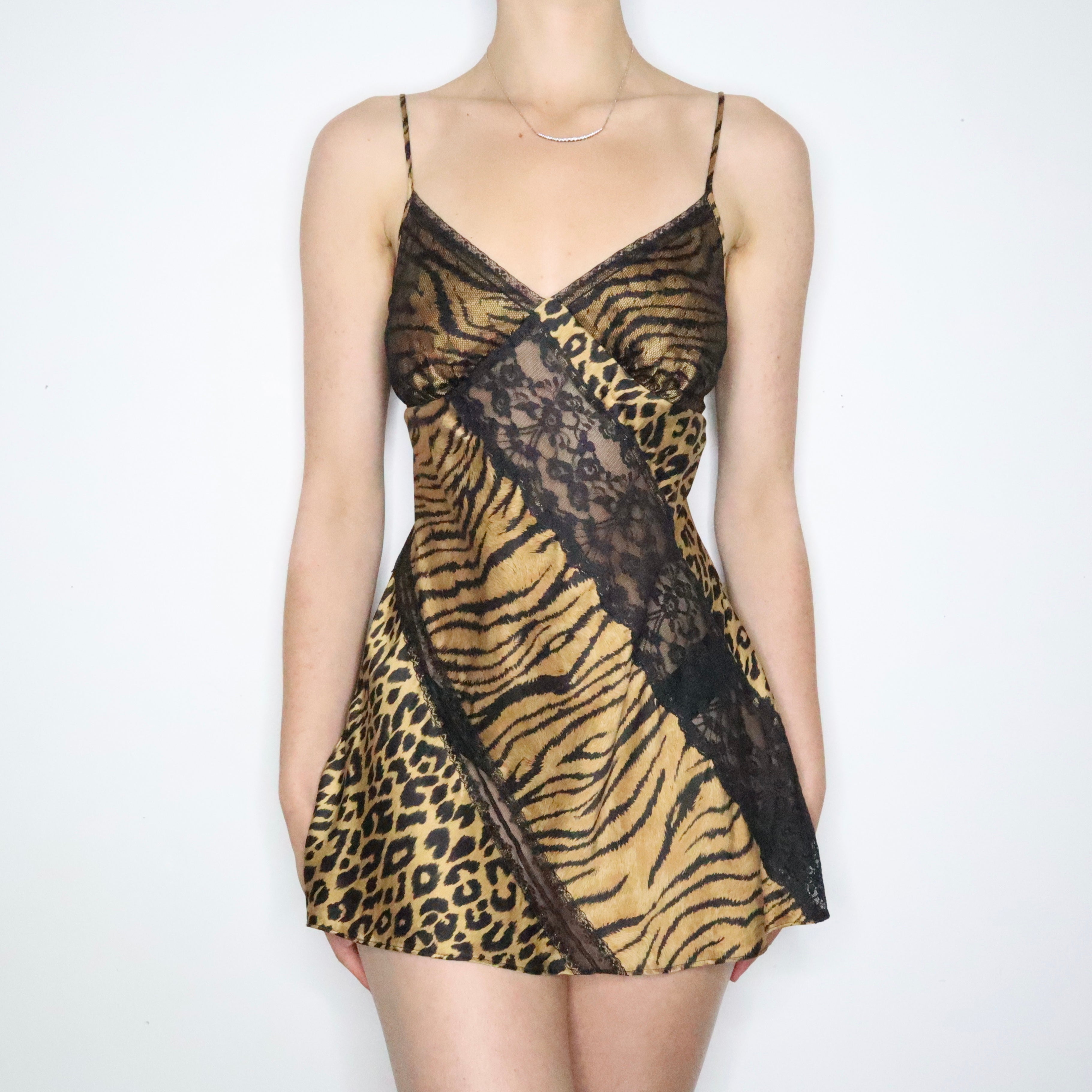 Animal Print Silk Slip Dress (Small)