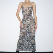 French Graphic Mesh Maxi Dress (M-L)