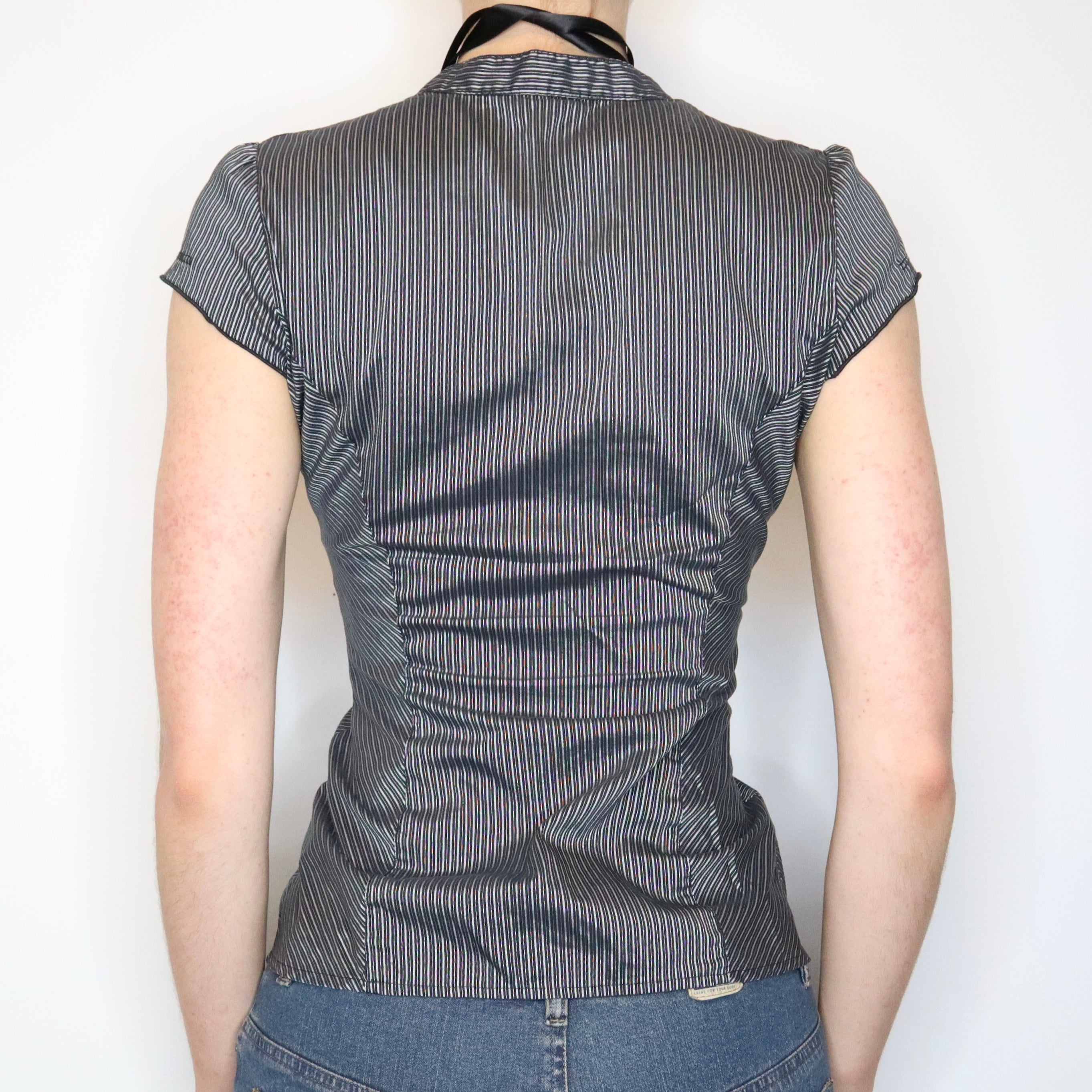 Gray Pinstripe Button Up Blouse (Small) 