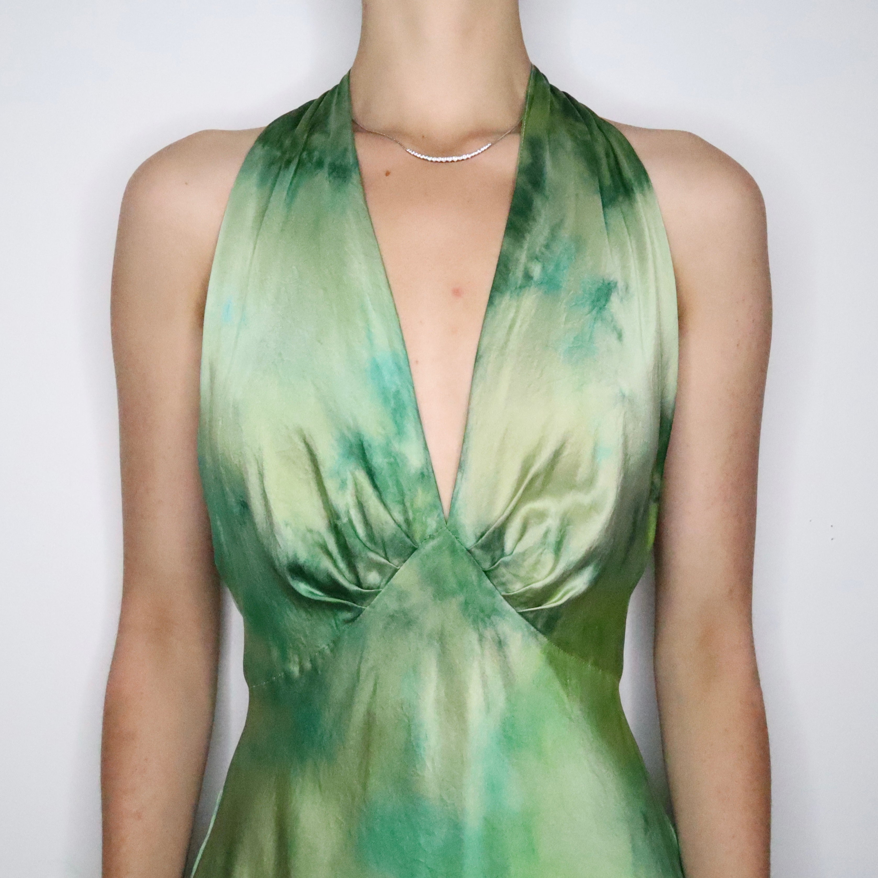 Green Backless Silk Slip Dress (Medium) 