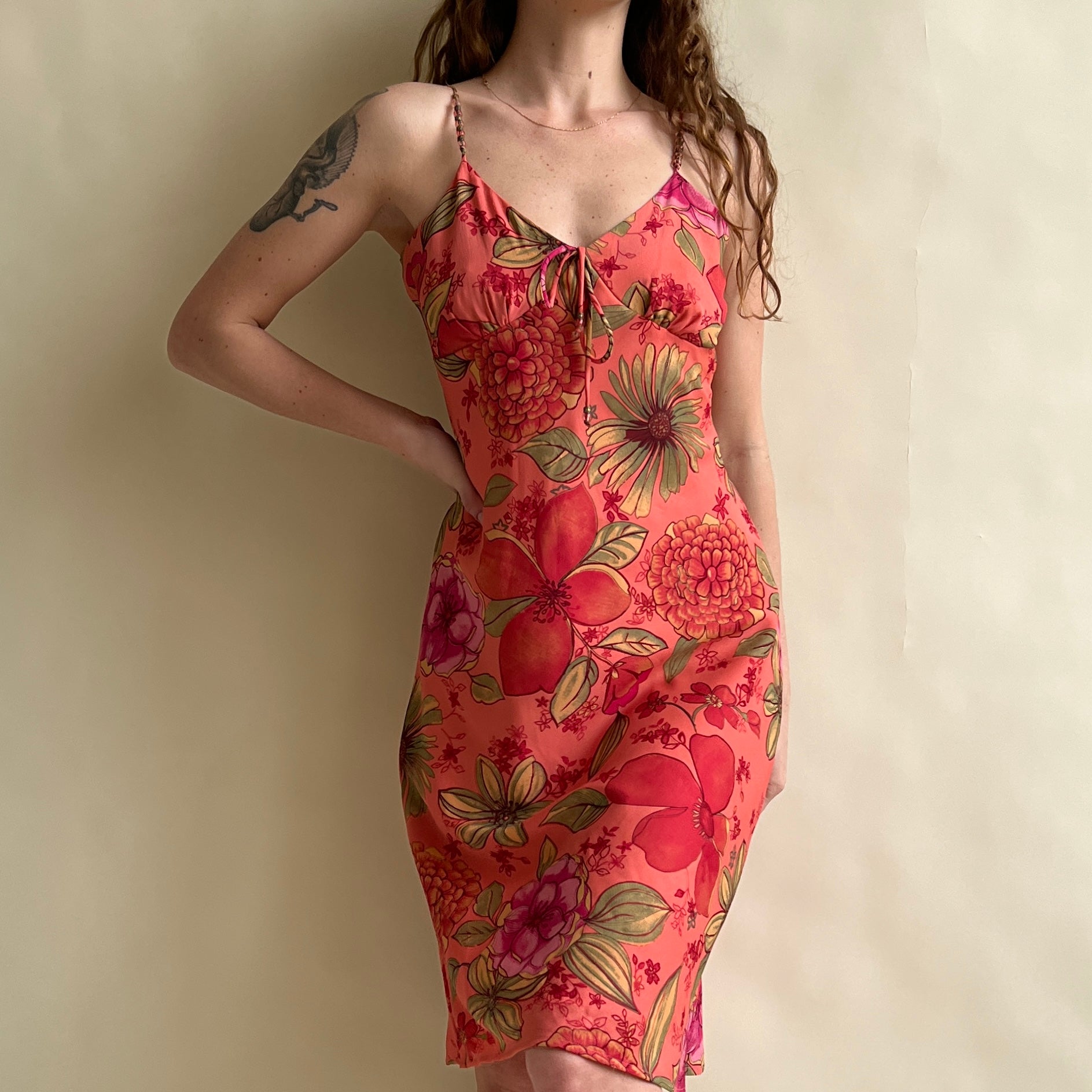 00s coral floral midi