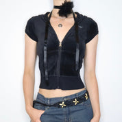 Black Velour Zip Up Hoodie (Small) 