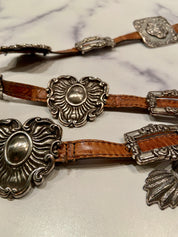 1993 BRIGHTON BELT – LEATHER – SILVER – CONCHOS & CHAIN DESIGN