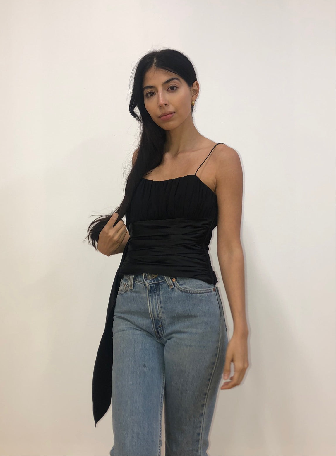 Black Satin Sash Top