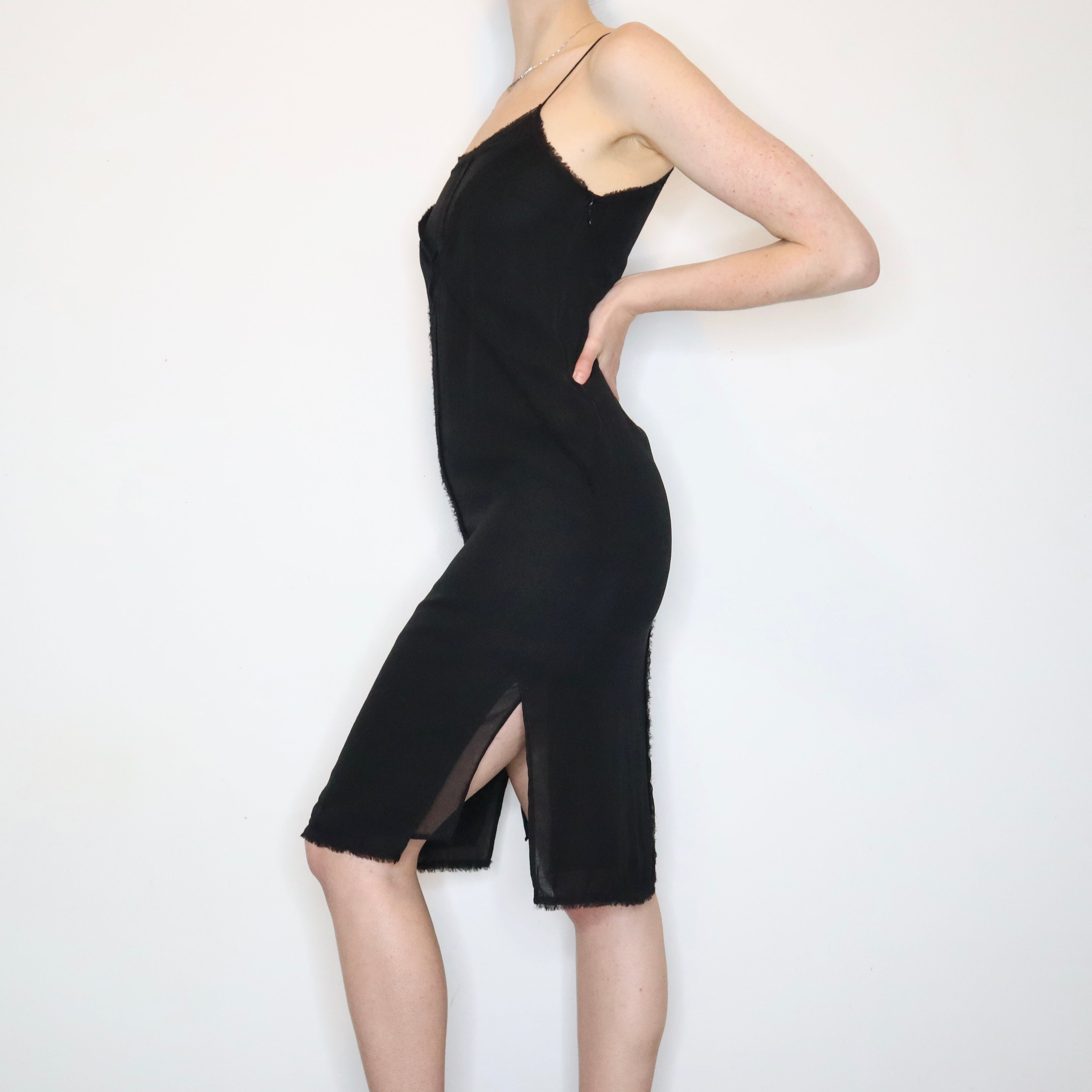 Black Silk Midi Dress (XS)