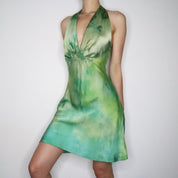 Green Backless Silk Slip Dress (Medium) 