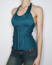 Bebe Teal Halter Top (Small) 