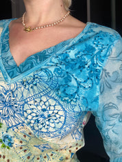 2000s Bell Sleeve Paisley Top
