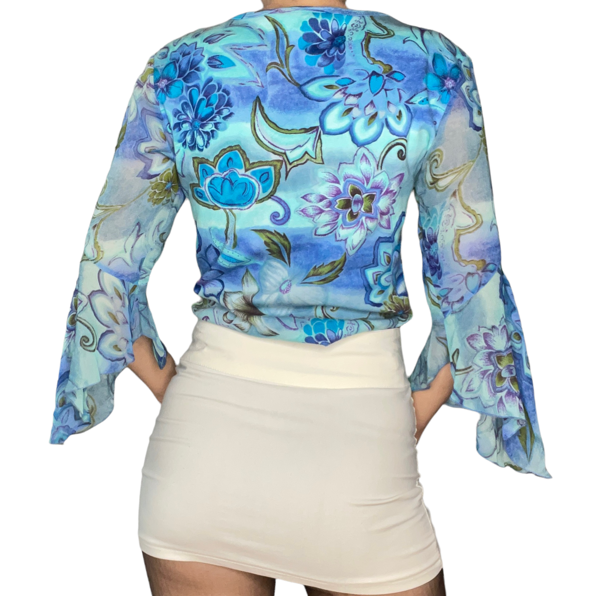 Sequin floral top with flared sleeves